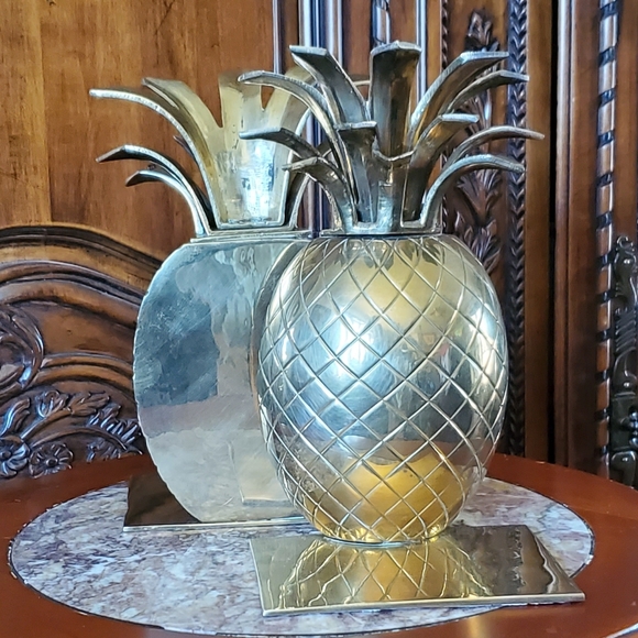 1970s Vintage Brass Bronze Pineapple 🍍 Bookends/Hollywood Regency - Picture 3 of 4